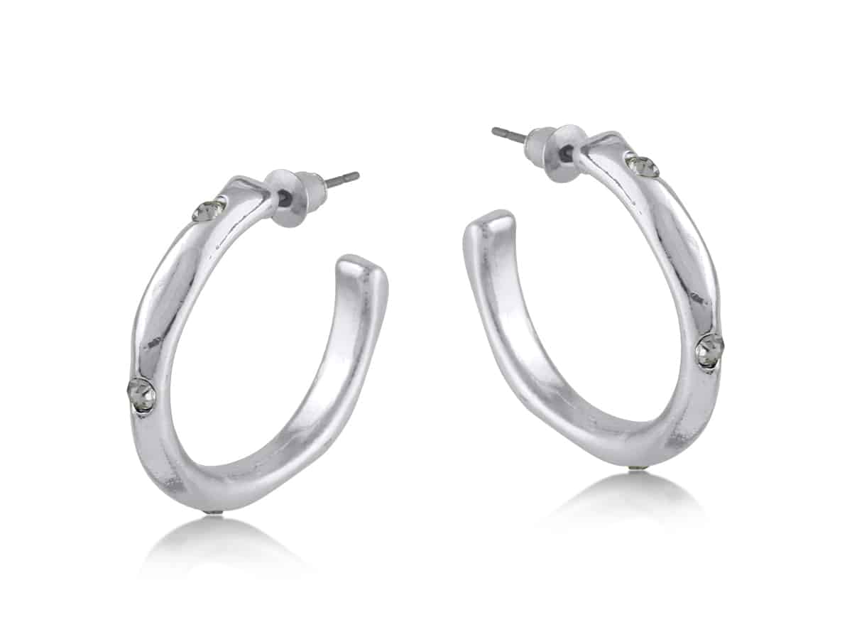 Big Metal London Pamela Encrusted Organic Shape Hoop Earrings