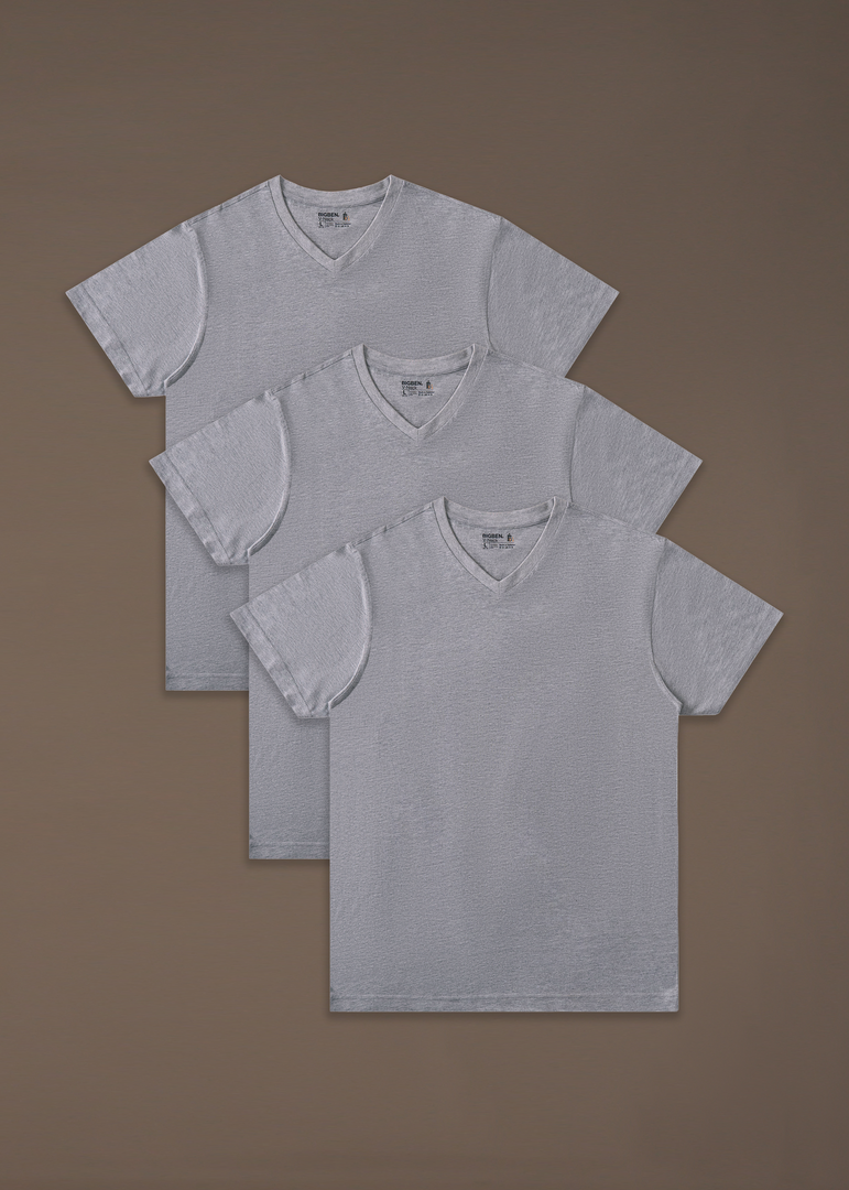bigben V-Neck undershirt Pack of 3 Heather Gray