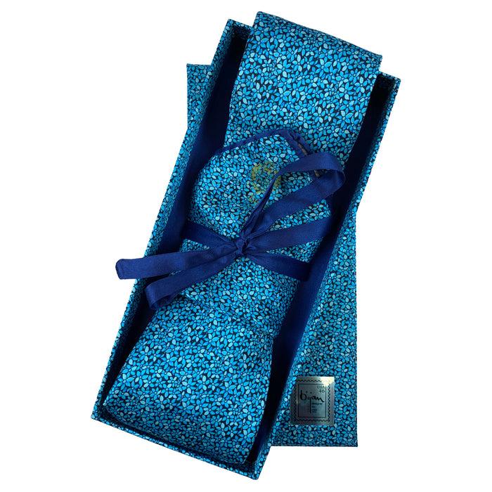 bijan Bijan Blue Floral Pure Silk Tie Set