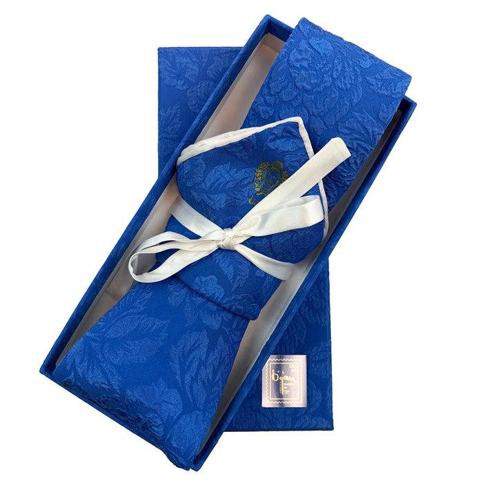 bijan Bijan Blue Leaf Pure Silk Tie Set