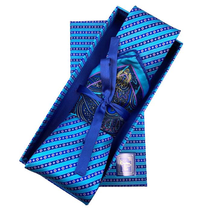 bijan Bijan Blue Pure Silk Tie Set