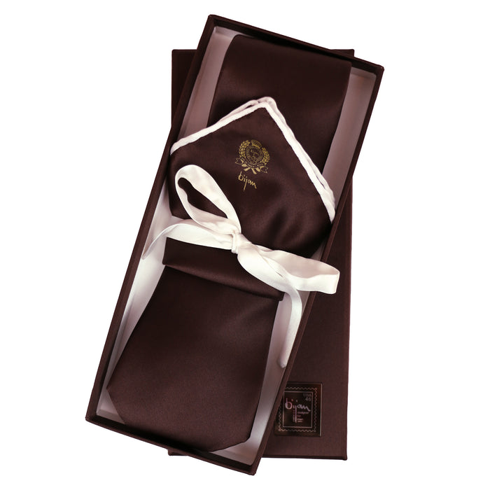 bijan Bijan Brown Pure Silk Tie Set