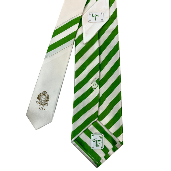 Bijan Bijan Ivory And Green Pure Silk Tie Set