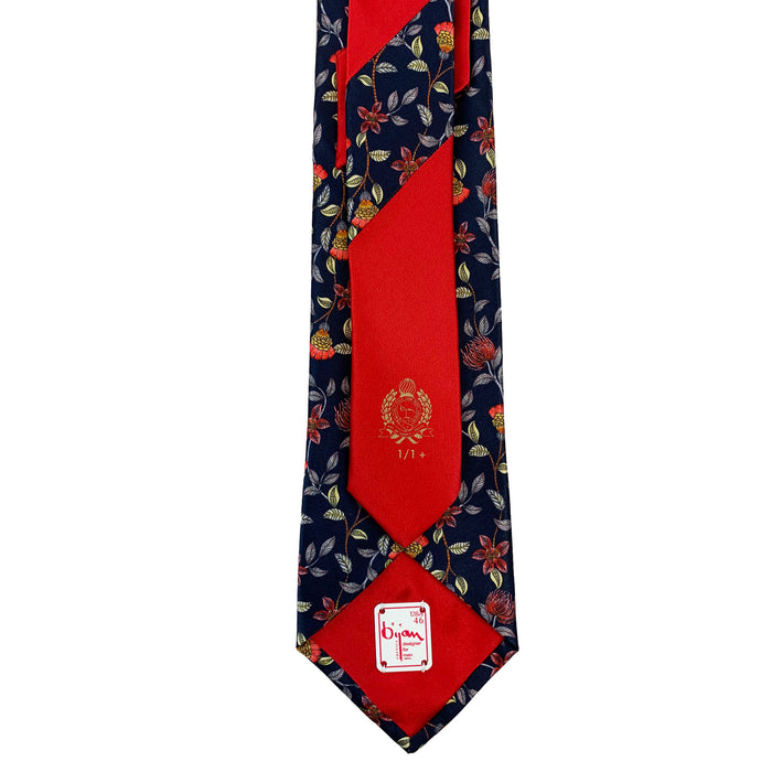 Bijan Bijan Navy And Red Print Pure Silk Tie Set