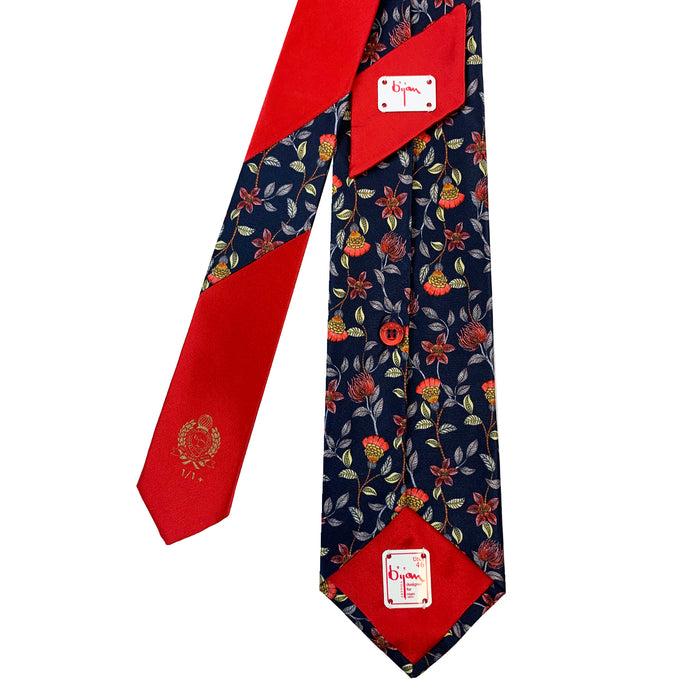 Bijan Bijan Navy And Red Print Pure Silk Tie Set