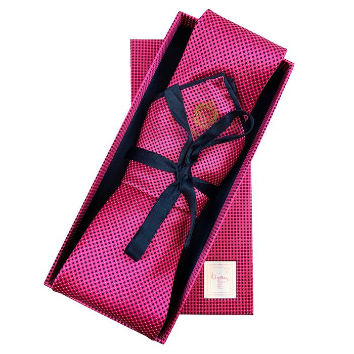 bijan Bijan Pink and Navy Pure Silk Tie Set