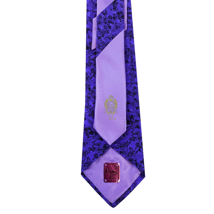 Bijan Bijan Purple Floral Print Pure Silk Tie Set