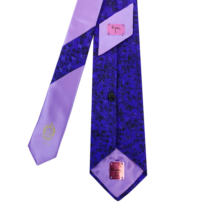 Bijan Bijan Purple Floral Print Pure Silk Tie Set