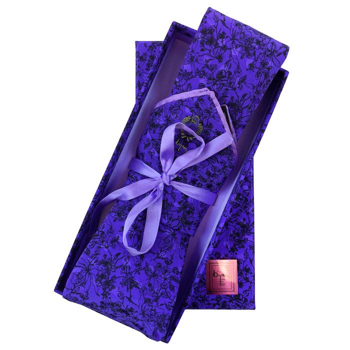 bijan Bijan Purple Floral Print Pure Silk Tie Set