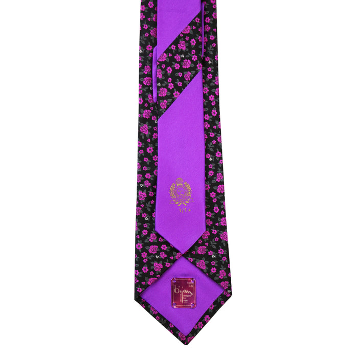 Bijan Bijan Purple Floral Pure Silk Tie Set