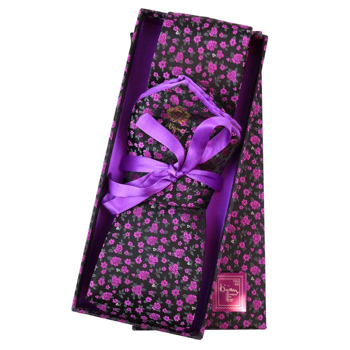 bijan Bijan Purple Floral Pure Silk Tie Set