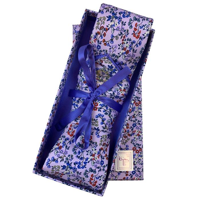 bijan Bijan Purple Floral Pure Silk Tie Set