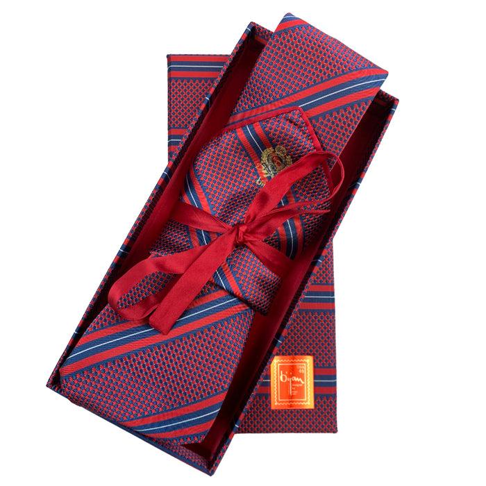 bijan Bijan Red and Blue Pure Silk Tie Set