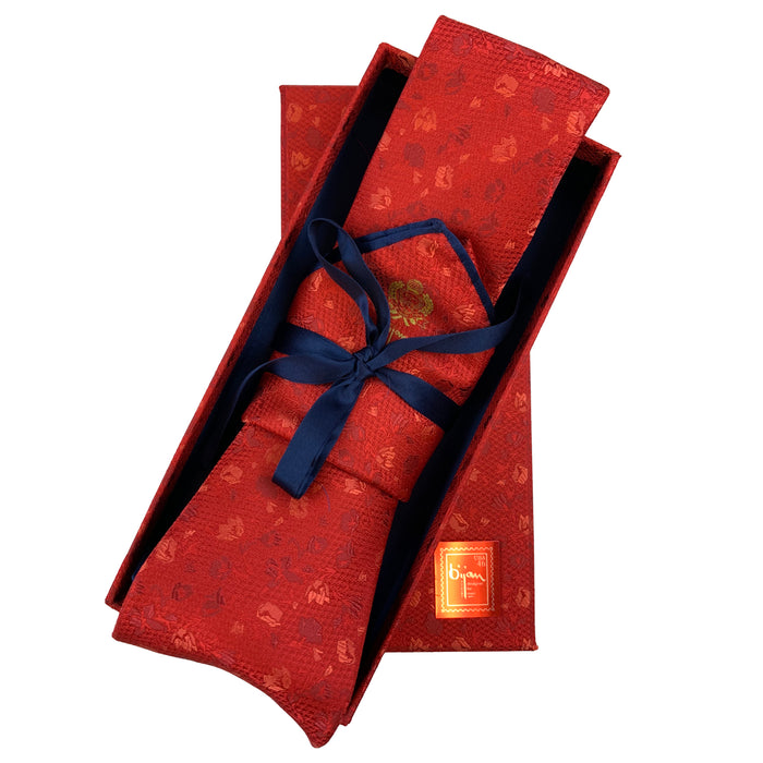 bijan Bijan Red and Navy Pure Silk Tie Set