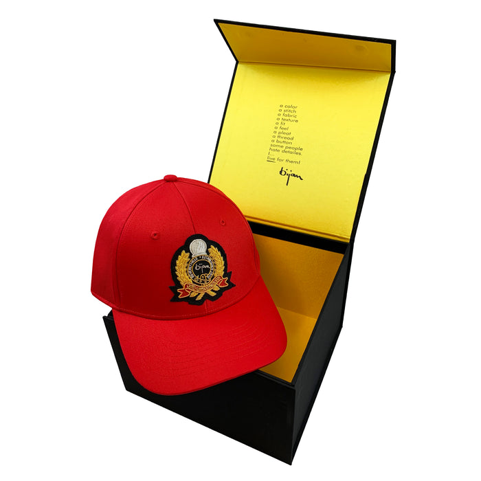 Bijan Bijan Red With Gold Crest Cap