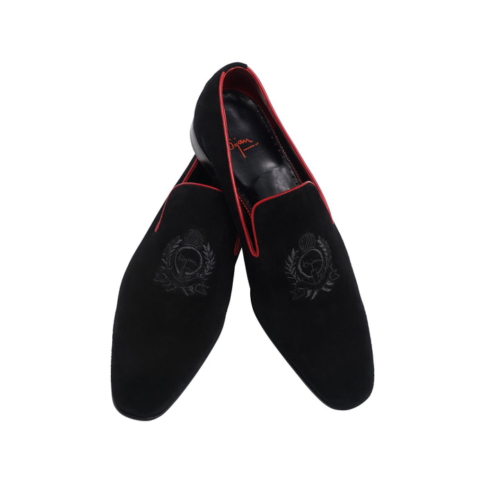Bijan Black And Red Suede Loafer
