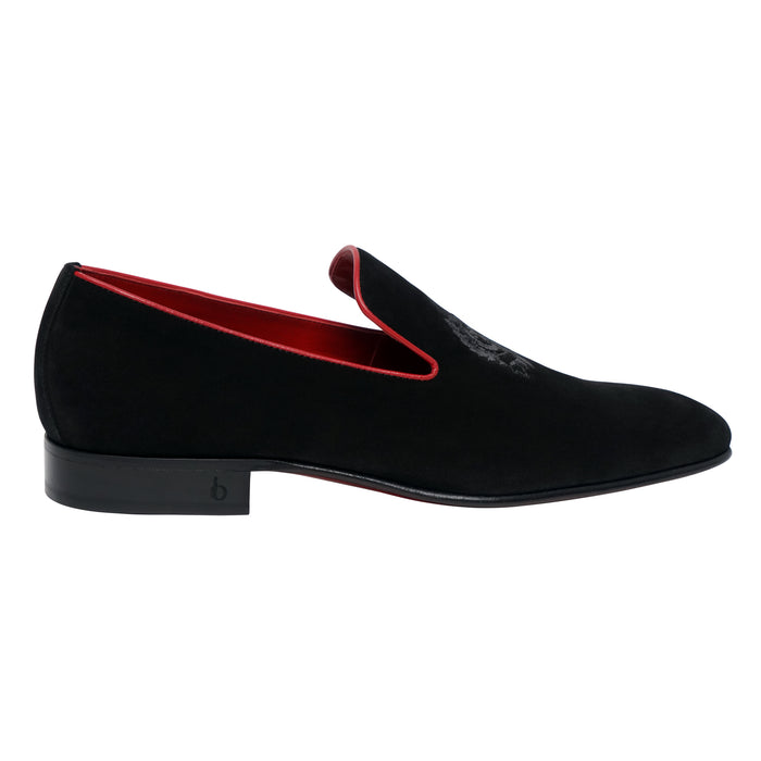 Bijan Black And Red Suede Loafer