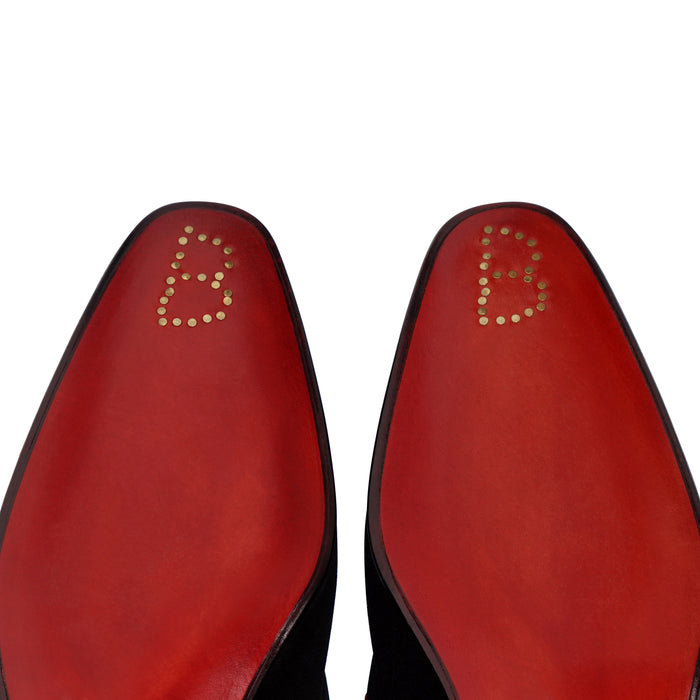 Bijan Black And Red Suede Loafer