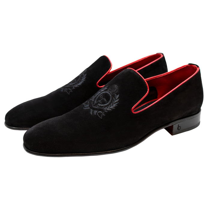 bijan Black and Red Suede Loafer
