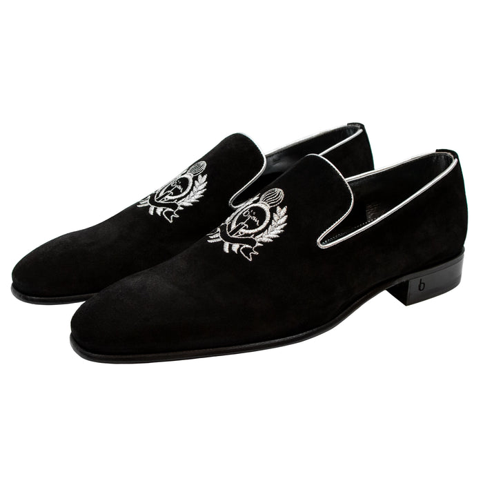 bijan Black and Silver Suede Loafer