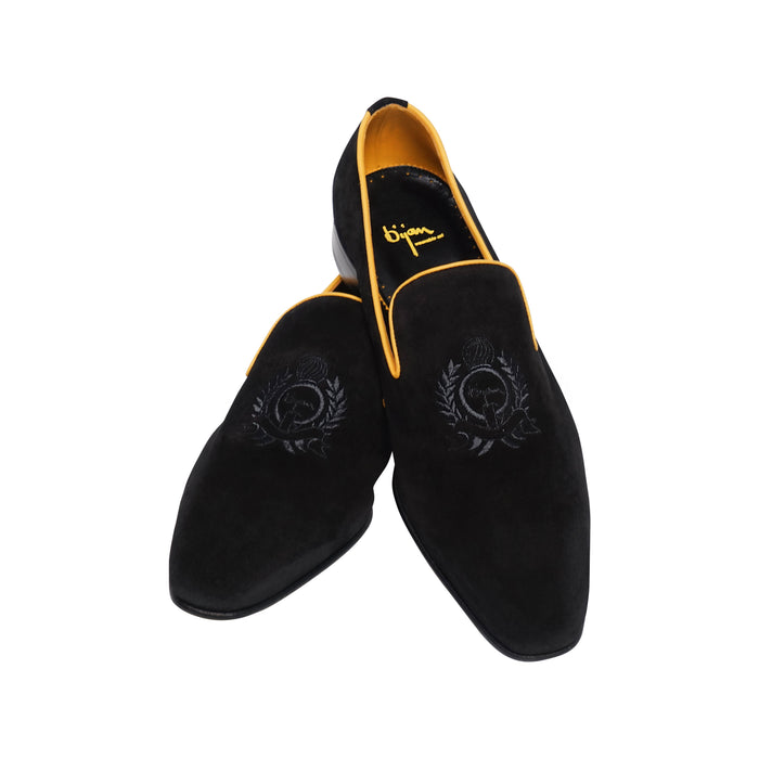 Bijan Black And Yellow Suede Loafer