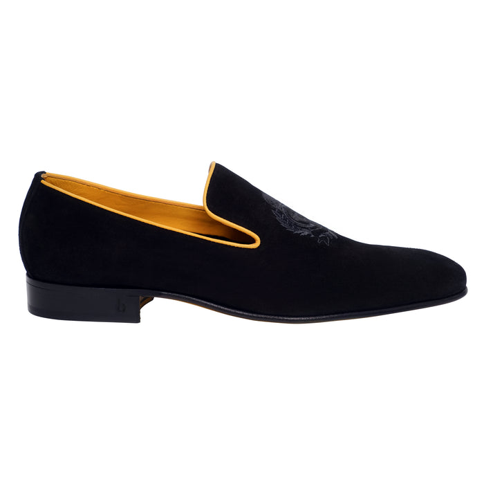 Bijan Black And Yellow Suede Loafer
