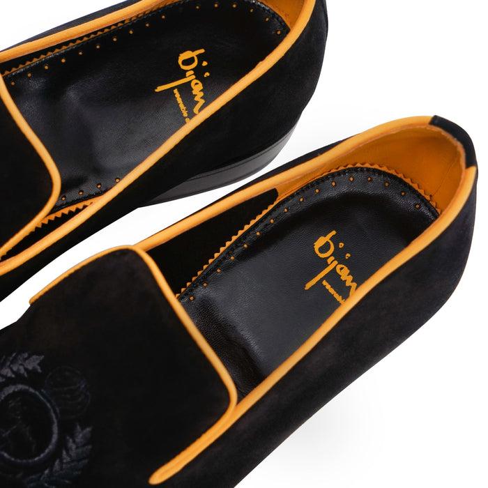 Bijan Black And Yellow Suede Loafer