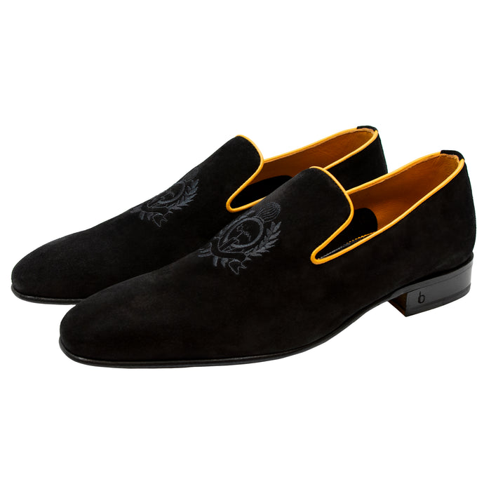 bijan Black and Yellow Suede Loafer