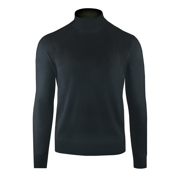 bijan Black Cashmere and Silk Mock Neck Sweater