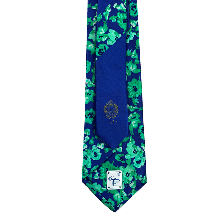 Bijan Bijan Blue And Green Floral Pure Silk Tie Set