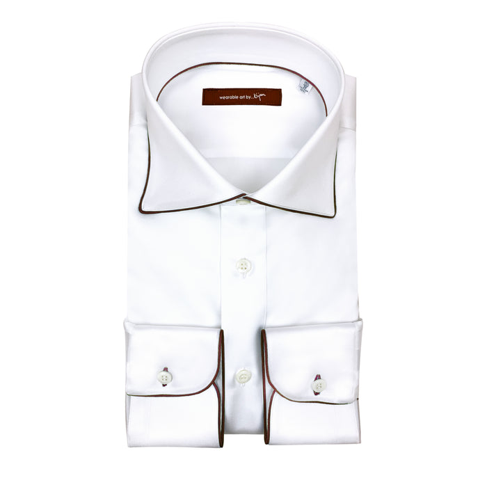 bijan Dress Shirt with Brown Piping Detail