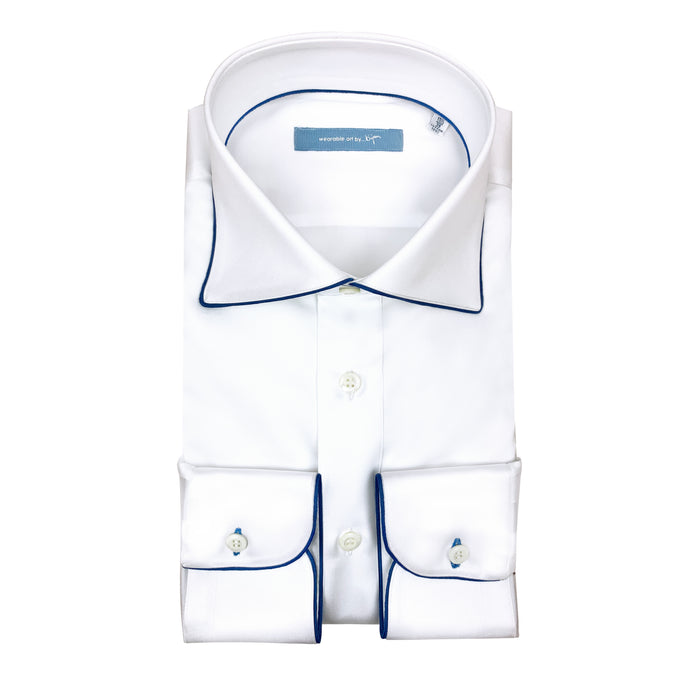 bijan Dress Shirt with French Blue Piping Detail