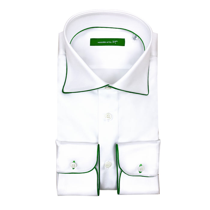 bijan Dress Shirt with Green Piping Detail