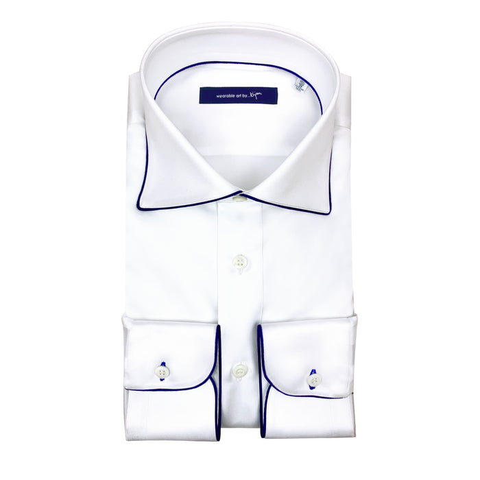 bijan Dress Shirt with Navy Piping Detail