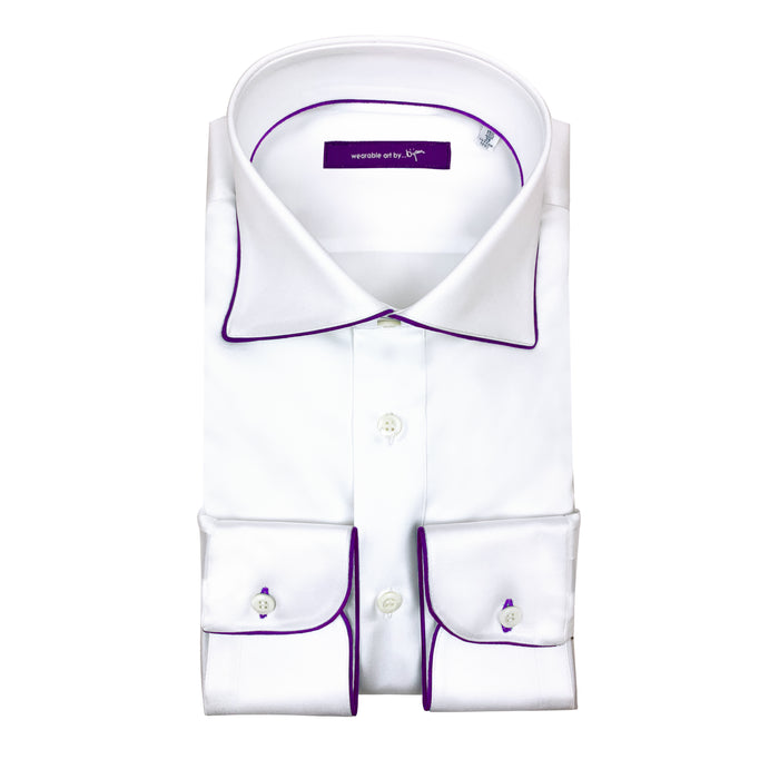bijan Dress Shirt with Purple Piping Detail