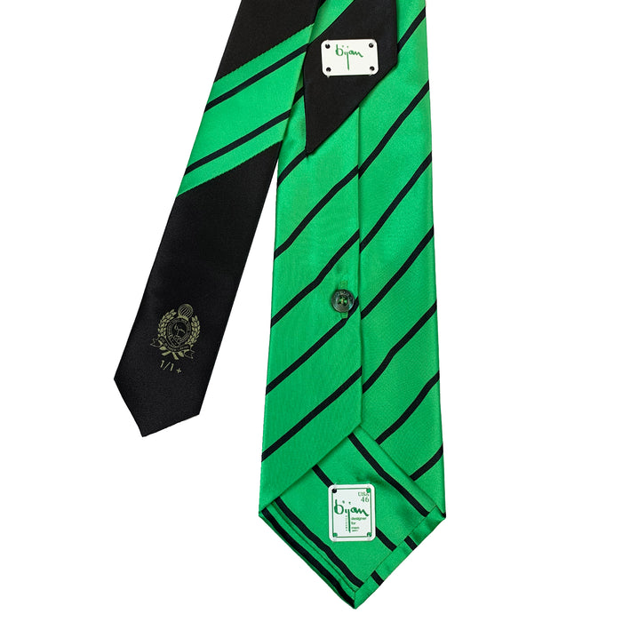 Bijan Bijan Green And Black Stripe Pure Silk Tie Set