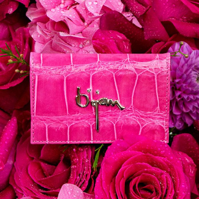 Bijan Hot Pink Alligator Card Holder