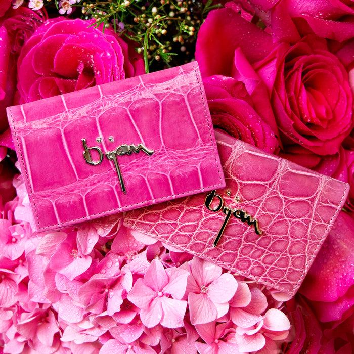 Bijan Hot Pink Alligator Card Holder