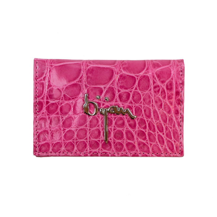 bijan Hot Pink Alligator Card Holder