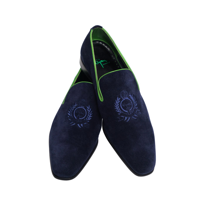 Bijan Navy Blue And Green Suede Loafer