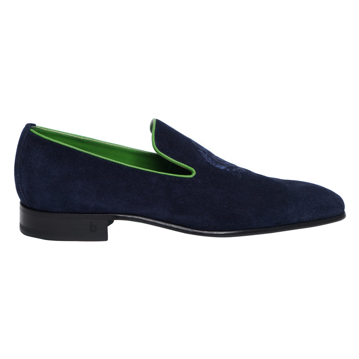Bijan Navy Blue And Green Suede Loafer
