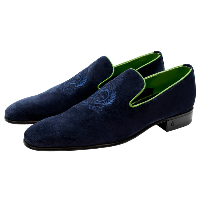 bijan Navy Blue and Green Suede Loafer