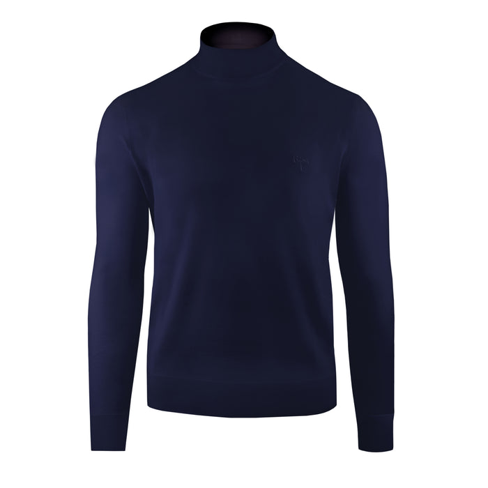 bijan Navy Cashmere and Silk Mock Neck Sweater