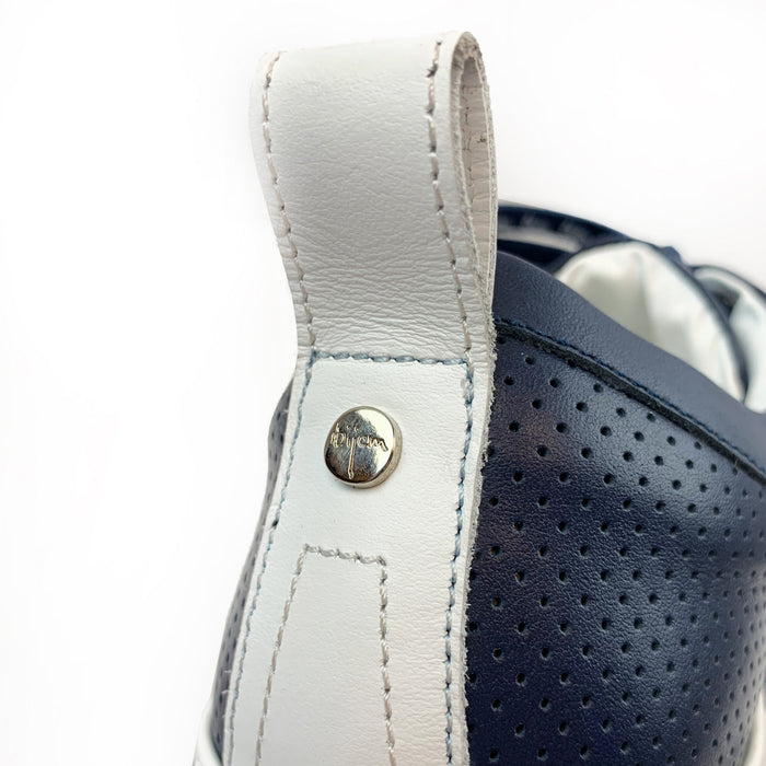 Bijan Navy Fine Leather Sneakers With White Detail