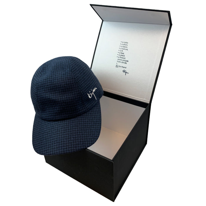 Bijan Navy Houndstooth Cashmere Cap