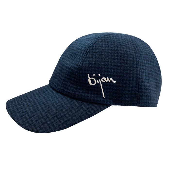bijan Navy Houndstooth Cashmere Cap