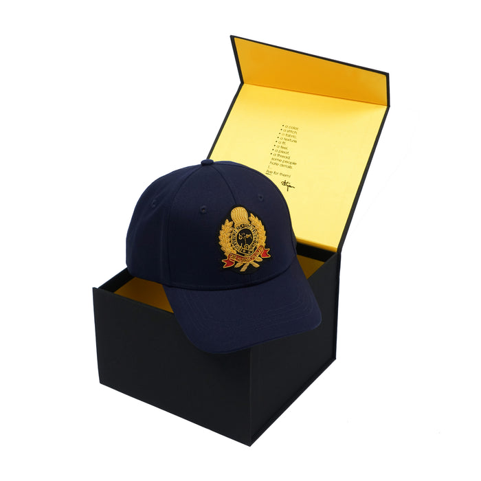 Bijan Navy With Gold Crest Cap