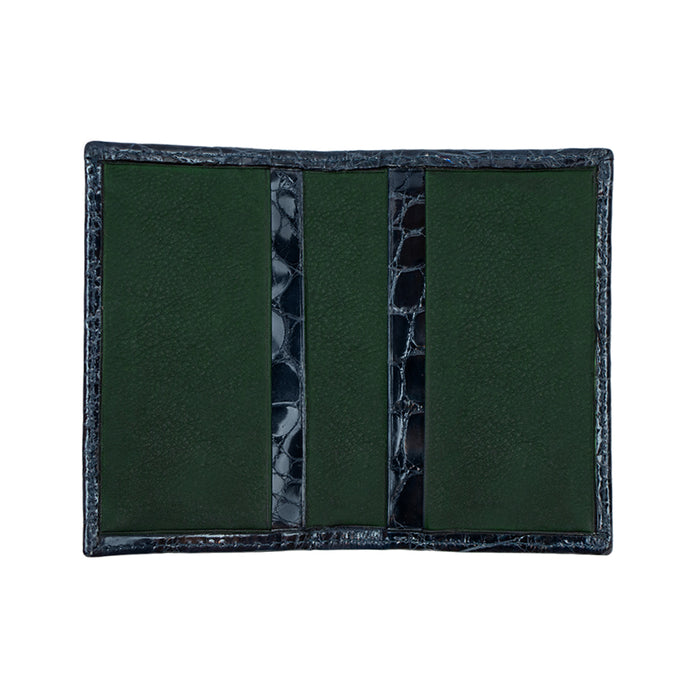 Bijan Bijan Navy With Green Interior Alligator Card Holder