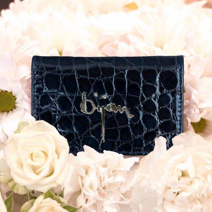 Bijan Bijan Navy With White Interior Alligator Card Holder