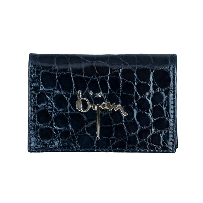 bijan Bijan Navy with White Interior Alligator Card Holder